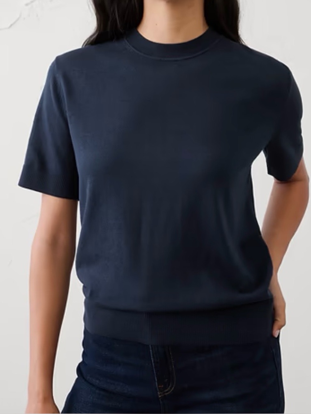 Banana Republic Factory Preppy Navy Short-Sleeve Sweater Size L